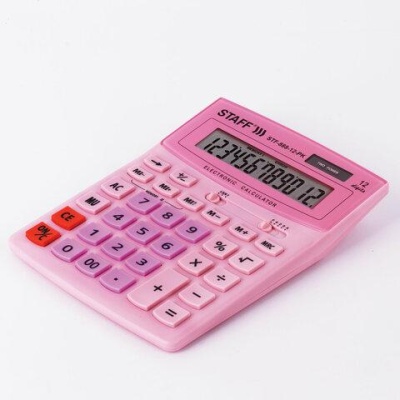 Калькулятор STAFF настольный STF-888-12-PK, 12 разрядов, двойное питание, РОЗОВЫЙ, 200х150 мм, 250452