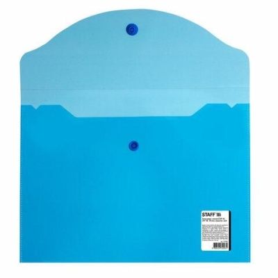 Папка-конверт с кнопкой МАЛОГО ФОРМАТА (240х190 мм), А5, прозрачная, синяя, 0,15 мм, STAFF, 270466