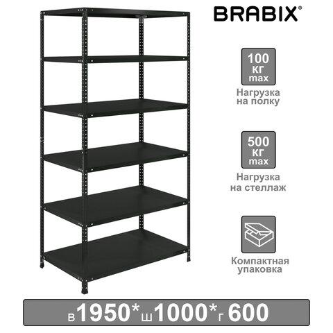 Стеллаж металлический BRABIX "ГРАФИТ MS KD-200/60-6", лофт, 2000х1000х600 мм, 6 полок, 291274, S240BR246693