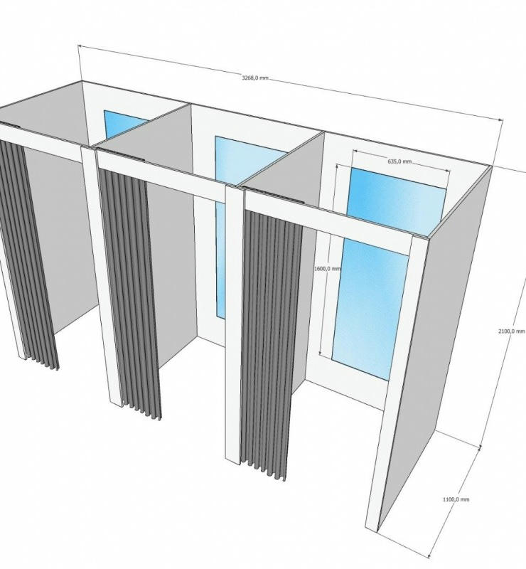 Примерочная кабина 3-секции для ПВЗ и магазина
