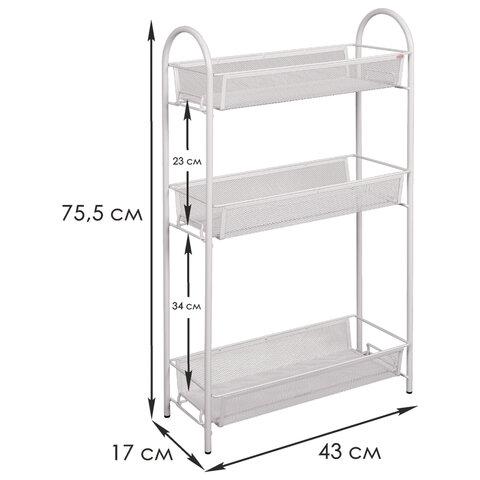 Этажерка "Ладья-13" офисно-бытовая 3 яруса, металл, белая, 43х17х75,5 см, Э 399 Б