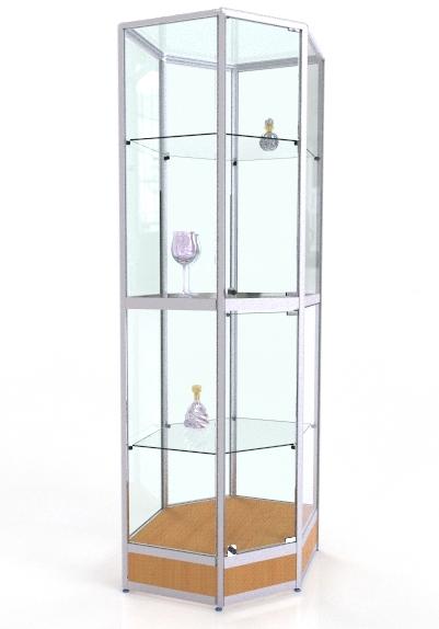 Витрина из алюминиевого профиля со стеклянными дверками для салонов фото и оргтехники P&E-ВП-07