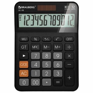 Калькулятор настольный BRAUBERG DC-118-BK (175х126 мм), 12 разрядов, двойное питание, черный, 272962 цена 463 ₽ Калькулятор настольный BRAUBERG DC-118-BK (175х126 мм), 12 разрядов, двойное питание, черный, 272962