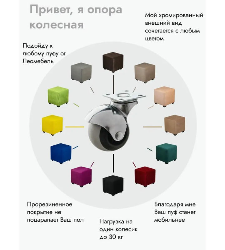 Опора колесная поворотная на площадке, для мебели 4 шт