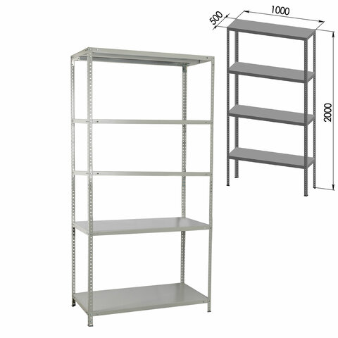 Стеллаж металлический BRABIX "MS KD-200/50-5", 2000х1000х500 мм, 5 полок, сборная стойка, 291120, S240BR245502