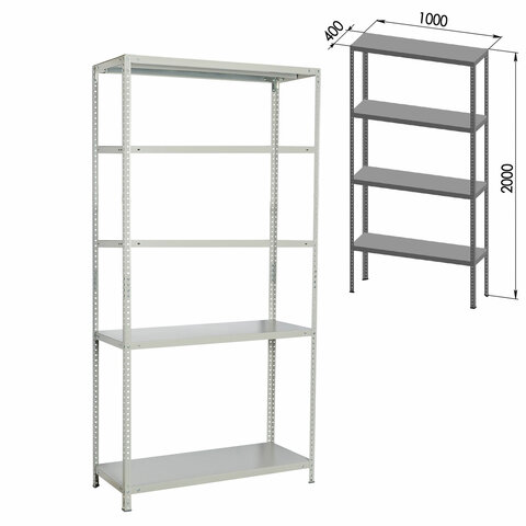 Стеллаж металлический BRABIX "MS KD-200/40-5", 2000х1000х400 мм, 5 полок, сборная стойка, 291119, S240BR244502