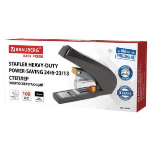 Степлер ЭНЕРГОСБЕРЕГАЮЩИЙ МОЩНЫЙ №24/6-23/13 BRAUBERG "Easy Press", до 100 листов, БЕЗ УСИЛИЙ, 224350 цена 2 488 ₽ Степлер ЭНЕРГОСБЕРЕГАЮЩИЙ МОЩНЫЙ №24/6-23/13 BRAUBERG "Easy Press", до 100 листов, БЕЗ УСИЛИЙ, 224350