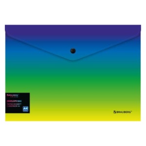 Папка-конверт с кнопкой BRAUBERG GRADE, А4, до 100 листов, зелено-голубой градиент, 0,18 мм, 271962 цена 72 ₽ Папка-конверт с кнопкой BRAUBERG GRADE, А4, до 100 листов, зелено-голубой градиент, 0,18 мм, 271962