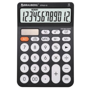 Калькулятор настольный BRAUBERG STYLE-12-BK (157х106мм), 12 разрядов, двойное питание, ЧЕРНЫЙ, 272965 цена 444 ₽ Калькулятор настольный BRAUBERG STYLE-12-BK (157х106мм), 12 разрядов, двойное питание, ЧЕРНЫЙ, 272965