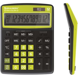 Калькулятор настольный BRAUBERG EXTRA COLOR-12-BKLG (206x155 мм), 12 разрядов, двойное питание, ЧЕРНО-САЛАТОВЫЙ, 250477 цена 1 186 ₽ Калькулятор настольный BRAUBERG EXTRA COLOR-12-BKLG (206x155 мм), 12 разрядов, двойное питание, ЧЕРНО-САЛАТОВЫЙ, 250477