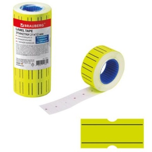 Этикет-лента 21х12 мм прямоугольная, желтая, с черной полосой, КОМПЛЕКТ 5 рулонов по 600 штук, BRAUBERG, 115511 цена 190 ₽ Этикет-лента 21х12 мм прямоугольная, желтая, с черной полосой, КОМПЛЕКТ 5 рулонов по 600 штук, BRAUBERG, 115511
