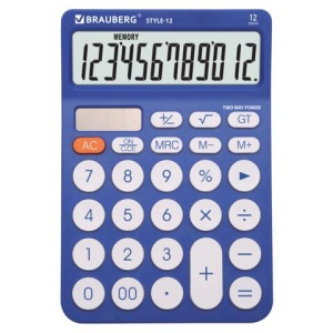 Калькулятор настольный BRAUBERG STYLE-12-BL (157х106мм), 12 разрядов, двойное питание, СИНИЙ, 272966 цена 444 ₽ Калькулятор настольный BRAUBERG STYLE-12-BL (157х106мм), 12 разрядов, двойное питание, СИНИЙ, 272966