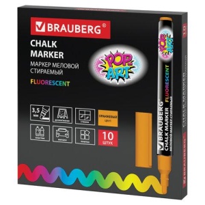 Маркер меловой BRAUBERG "POP-ART", сухостираемый, для гладких поверхностей, 3,5 мм, ОРАНЖЕВЫЙ, 151523 цена 156 ₽ Маркер меловой BRAUBERG "POP-ART", сухостираемый, для гладких поверхностей, 3,5 мм, ОРАНЖЕВЫЙ, 151523