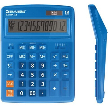 Калькулятор настольный BRAUBERG EXTRA-12-BU (206x155 мм), 12 разрядов, двойное питание, СИНИЙ, 250482 цена 1 186 ₽ Калькулятор настольный BRAUBERG EXTRA-12-BU (206x155 мм), 12 разрядов, двойное питание, СИНИЙ, 250482
