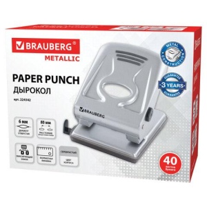 Дырокол металлический BRAUBERG "Metallic", до 40 листов, серебристый, 224342 цена 1 196 ₽ Дырокол металлический BRAUBERG "Metallic", до 40 листов, серебристый, 224342