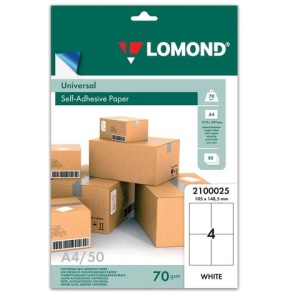 Этикетка самоклеящаяся 105х148,5 мм, 4 этикетки, белая, 70 г/м2, 50 л., LOMOND, 2100025 цена 514 ₽ Этикетка самоклеящаяся 105х148,5 мм, 4 этикетки, белая, 70 г/м2, 50 л., LOMOND, 2100025