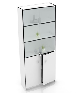 Ст-15 Стеллаж витрина со стеклом цвет Белый с черной кромкой  Ст-15 Стеллаж витрина со стеклом цвет Белый с черной кромкой