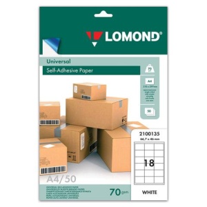 Этикетка самоклеящаяся 66,7х46 мм, 18 этикеток, белая, 70 г/м2, 50 л., LOMOND, 2100135 цена 514 ₽ Этикетка самоклеящаяся 66,7х46 мм, 18 этикеток, белая, 70 г/м2, 50 л., LOMOND, 2100135