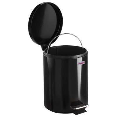 Ведро-контейнер для мусора (урна) с педалью LAIMA "Classic", 5 л, черное, глянцевое, металл, со съемным внутренним ведром, 604943