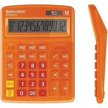 Калькулятор настольный BRAUBERG EXTRA-12-RG (206x155 мм), 12 разрядов, двойное питание, ОРАНЖЕВЫЙ, 250485 цена 1 186 ₽ Калькулятор настольный BRAUBERG EXTRA-12-RG (206x155 мм), 12 разрядов, двойное питание, ОРАНЖЕВЫЙ, 250485