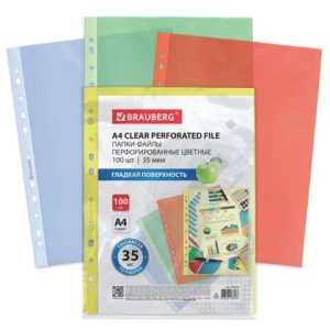 Папки-файлы перфорированные ЦВЕТНЫЕ ассорти А4 BRAUBERG, комплект 100 шт., гладкие, 35 мкм, 272679 цена 351 ₽ Папки-файлы перфорированные ЦВЕТНЫЕ ассорти А4 BRAUBERG, комплект 100 шт., гладкие, 35 мкм, 272679