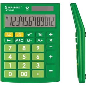 Калькулятор настольный BRAUBERG ULTRA-12-GN (192x143 мм), 12 разрядов, двойное питание, ЗЕЛЕНЫЙ, 250493 цена 1 019 ₽ Калькулятор настольный BRAUBERG ULTRA-12-GN (192x143 мм), 12 разрядов, двойное питание, ЗЕЛЕНЫЙ, 250493
