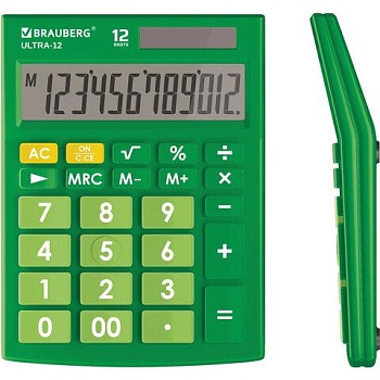 Калькулятор настольный BRAUBERG ULTRA-12-GN (192x143 мм), 12 разрядов, двойное питание, ЗЕЛЕНЫЙ, 250493 цена 1 019 ₽ Калькулятор настольный BRAUBERG ULTRA-12-GN (192x143 мм), 12 разрядов, двойное питание, ЗЕЛЕНЫЙ, 250493