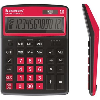 Калькулятор настольный BRAUBERG EXTRA COLOR-12-BKWR (206x155 мм), 12 разрядов, двойное питание, ЧЕРНО-МАЛИНОВЫЙ, 250479 цена 1 186 ₽ Калькулятор настольный BRAUBERG EXTRA COLOR-12-BKWR (206x155 мм), 12 разрядов, двойное питание, ЧЕРНО-МАЛИНОВЫЙ, 250479