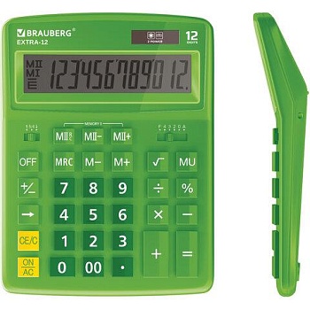Калькулятор настольный BRAUBERG EXTRA-12-DG (206x155 мм), 12 разрядов, двойное питание, ЗЕЛЕНЫЙ, 250483 цена 1 186 ₽ Калькулятор настольный BRAUBERG EXTRA-12-DG (206x155 мм), 12 разрядов, двойное питание, ЗЕЛЕНЫЙ, 250483
