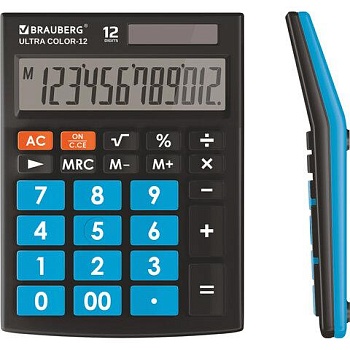 Калькулятор настольный BRAUBERG ULTRA COLOR-12-BKBU (192x143 мм), 12 разрядов, двойное питание, ЧЕРНО-ГОЛУБОЙ, 250497 цена 840 ₽ Калькулятор настольный BRAUBERG ULTRA COLOR-12-BKBU (192x143 мм), 12 разрядов, двойное питание, ЧЕРНО-ГОЛУБОЙ, 250497